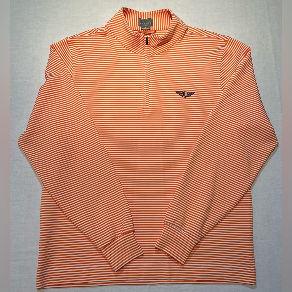 Fennec Mens Pullover Orange/White Striped Quarter Zip Sweatshirt Medium EUC